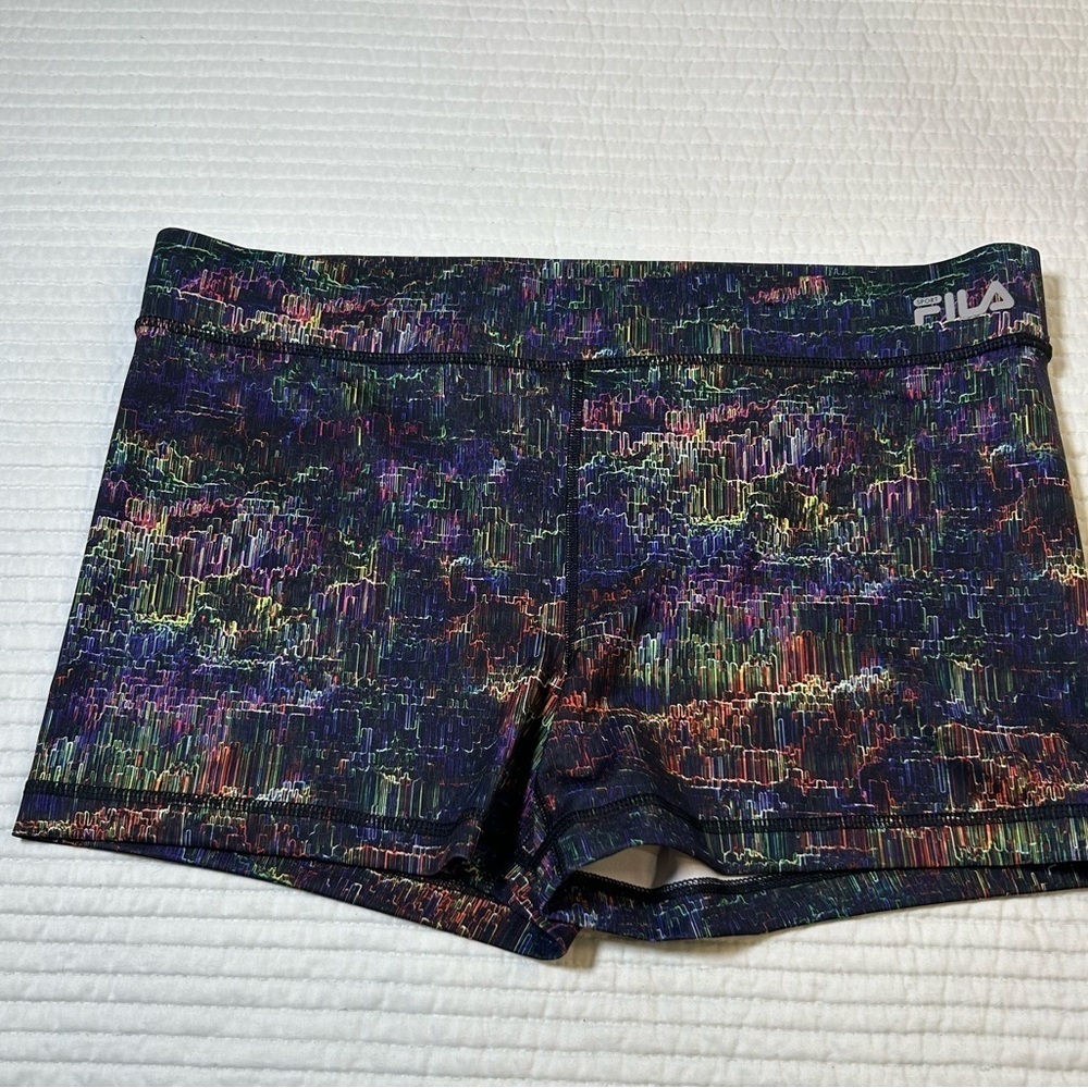 NWOT Fila Running Compression Shorts. Black w/multi color. Size XL.